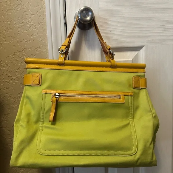 Coach Vintage Tote Bag, Yellow and Lime Green - Picture 4 of 15